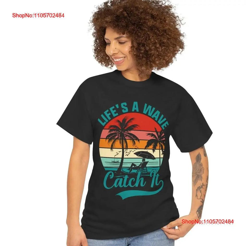 Lifes a Wave Catch It Tropical Sunset Beach Scene Relaxing Digital Art Print Summer Vibes T Shirt vintage Washed Soft