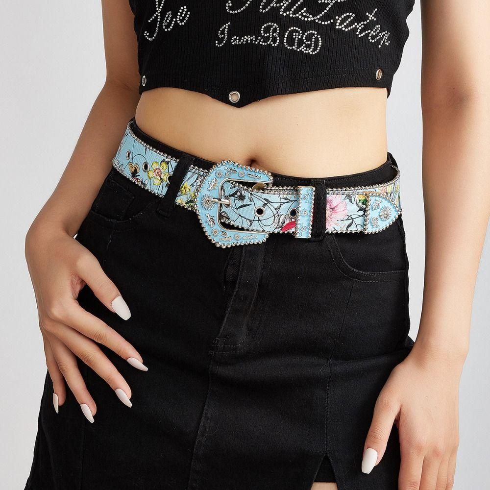 Flower Floral Belt Printed Retro Waistband Personality PU Leather Waistband  Party