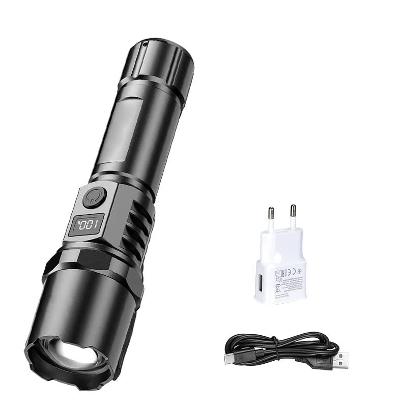 Portable Rechargeable High Power LED Flashlights With Display Screen Zoom Tactical Torch Lamp Outdoor Camping Emergency Lantern