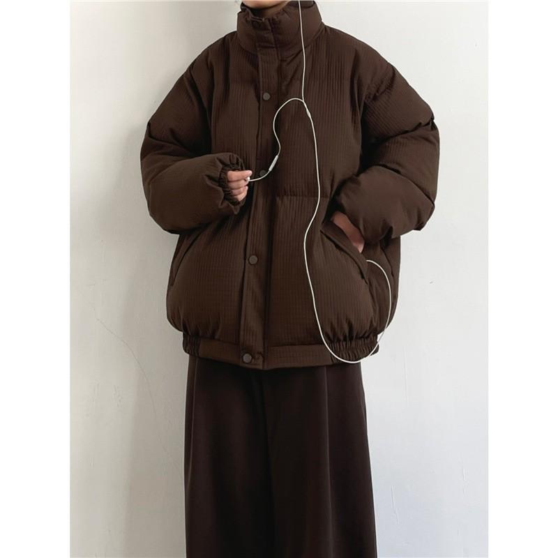 JOYZONE Mens Winter Cotton Jacket - Japanese Vintage Style Thick Warm Loose Fit Stand Collar Solid Color Casual Everyday Wear