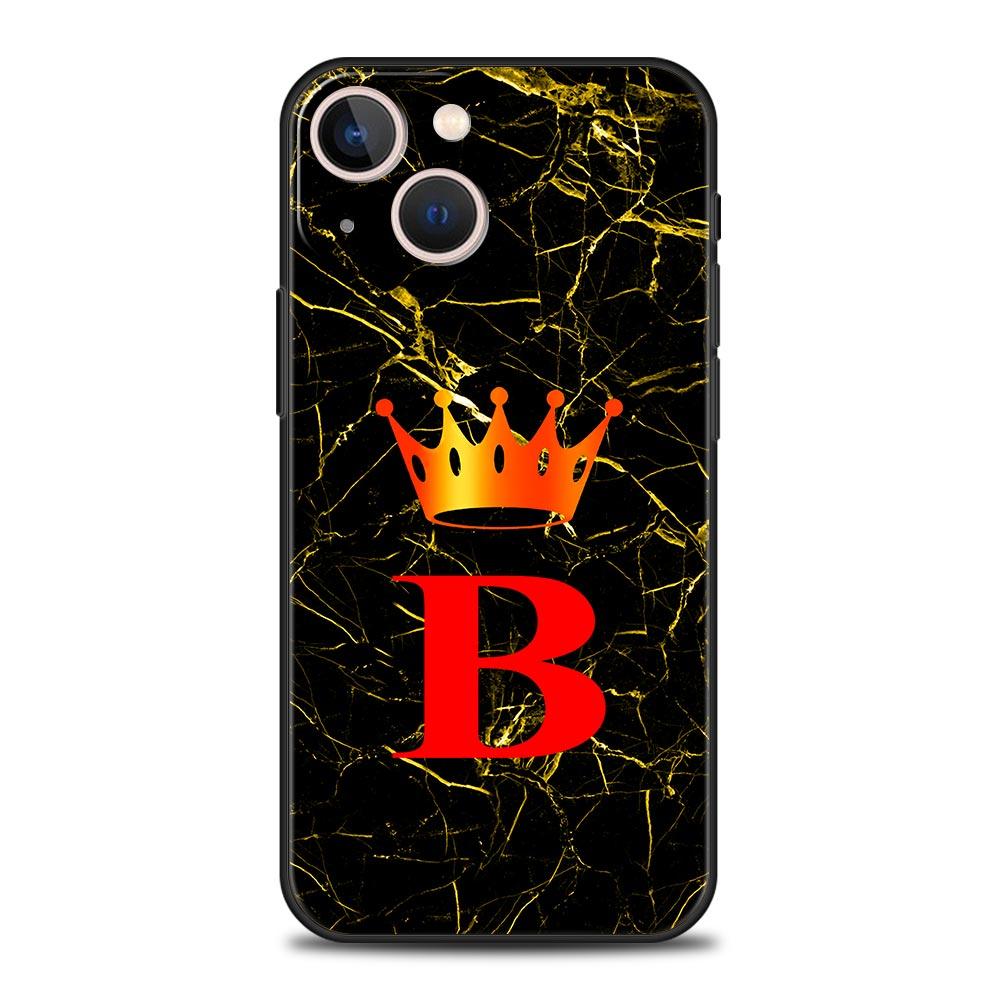 Мраморный чехол для телефона с буквой для iPhone 17 16 15 Pro Max 11 12 13 14 7 8 Plus SE 2020 X XR XS, мягкий черный