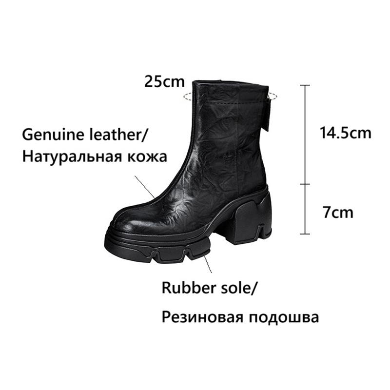Мода НОВЫЕ Осенние Женские Ботинки Обувь из Натуральной Кожи для Женщин Круглый Носок Массивный Каблук Ботинки Лаконичная Молния Платформа Мягкая Повседневная Обувь