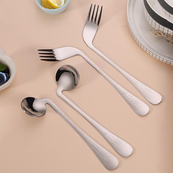 Ложка-уголок из нержавеющей стали, изогнутая вилка для самостоятельного кормления пожилых людей, угловая ложка, адаптивные столовые приборы для кормления пациентов-взрослых с инвалидностью