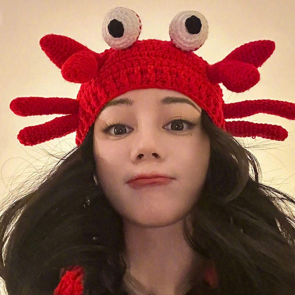 Eyes Crab Pullover Cap Korean Drawstring Hat Cute Crab Beanies Hat Girls