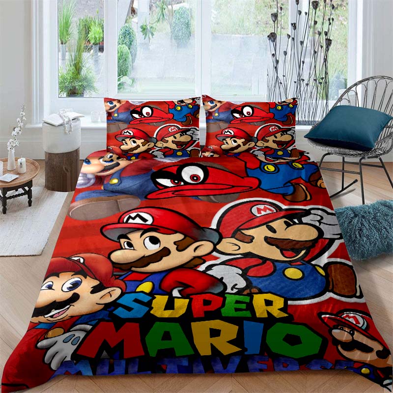 Star-patterned three-piece bedding set (Super Mario game) - includes one duvet cover and two pillowcases221