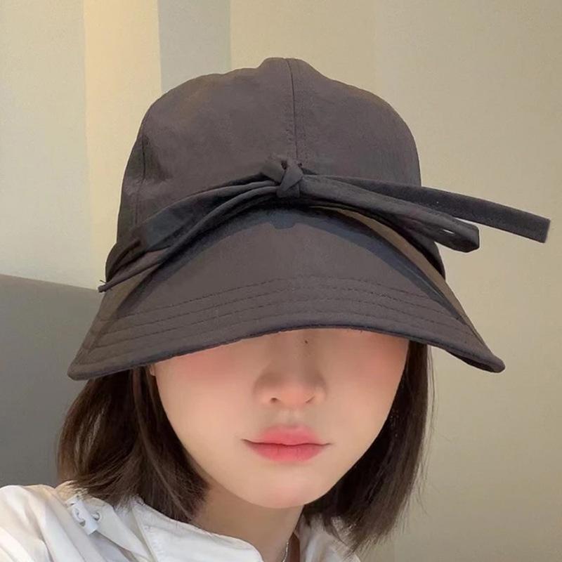 Summer Quick Drying Bucket Hat for Women Fashion Solid Color Bowknot Wide Brim Sunshade Duck Tongue Cap Girls Outdoor Hat