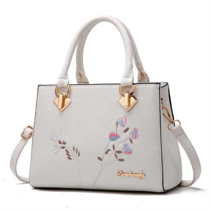 Messenger Bags Women Handbag Flower Embroidery Women Shoulder Bags PU Leather Tote Bag CLE
