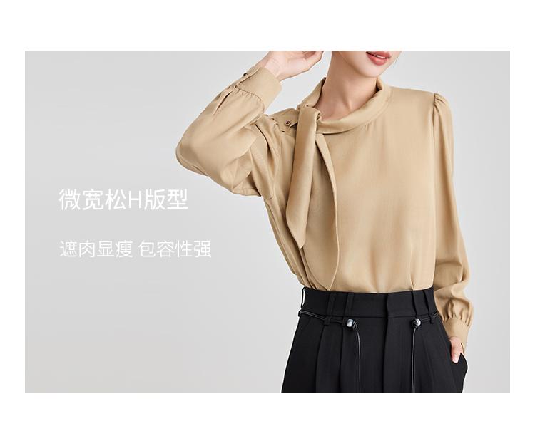 100% Lyocell shirt temperament, ribbon long sleeved women's 2025 spring shirt, high-end small shirt top