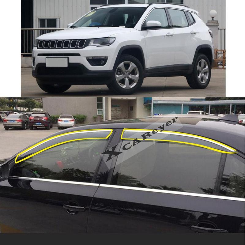 Для Jeep Compass 2017 2018    Стайлинг-наклейка на кузов автомобиля Пластиковые дефлекторы окон (ветровики) Защита от дождя/солнца Детали вентиляции