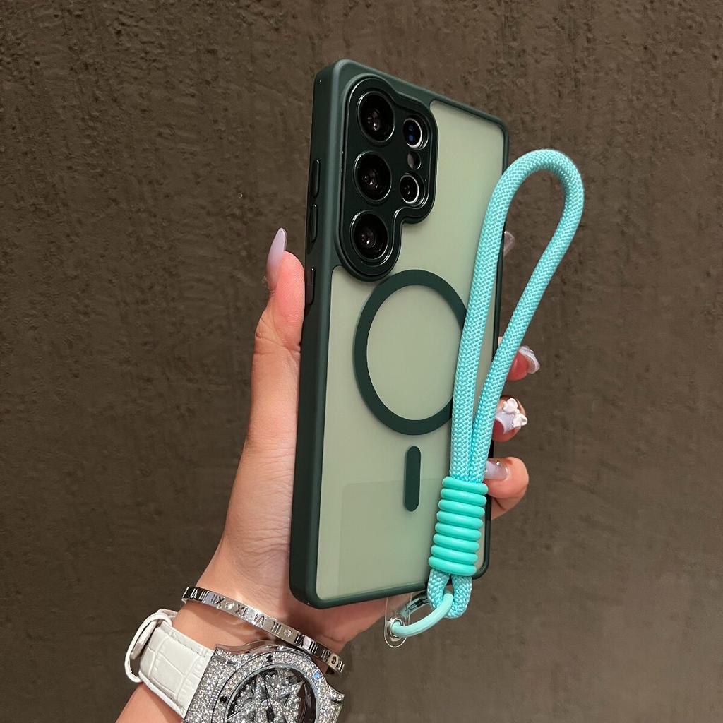 New Matte Translucent With Lanyard Shockproof Magnetic Cover for Samsung Galaxy S25 Edge S24 FE S23 Ultra Plus For Magsafe Case