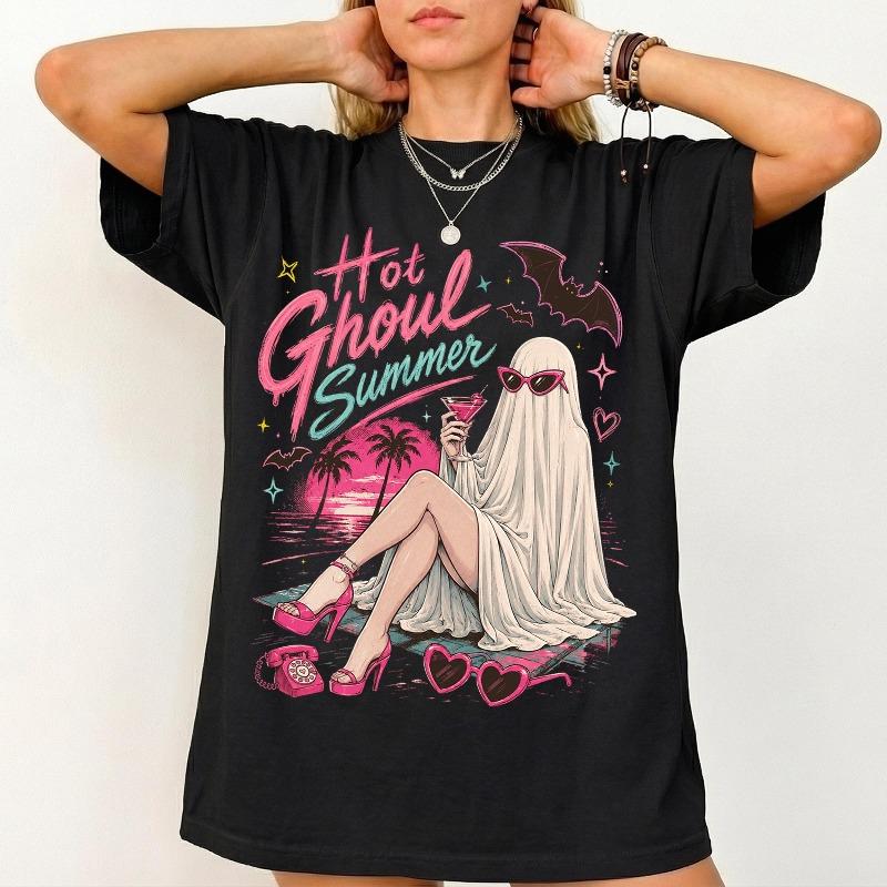 Vintage Hot Ghoul summer shirt, Summerween Ghost Halloween T-shirt summer unisex loose and breathable T-shirt top
