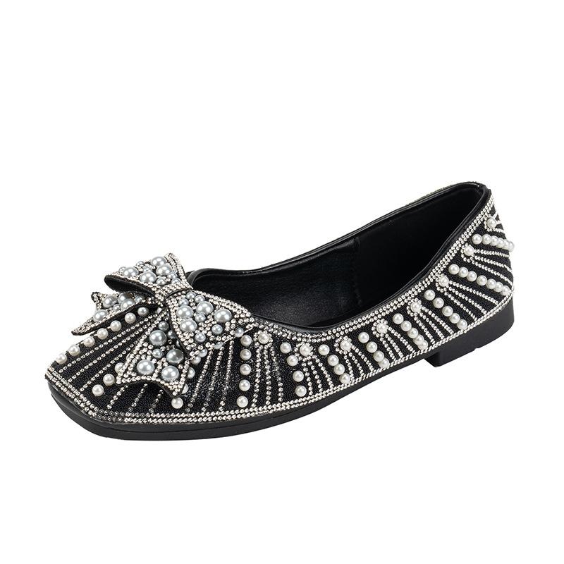 Flat-bottomed Pearl Bow Single Shoes Women's New Temperament Soft-soled Lazy One-pedal Ladyshoes