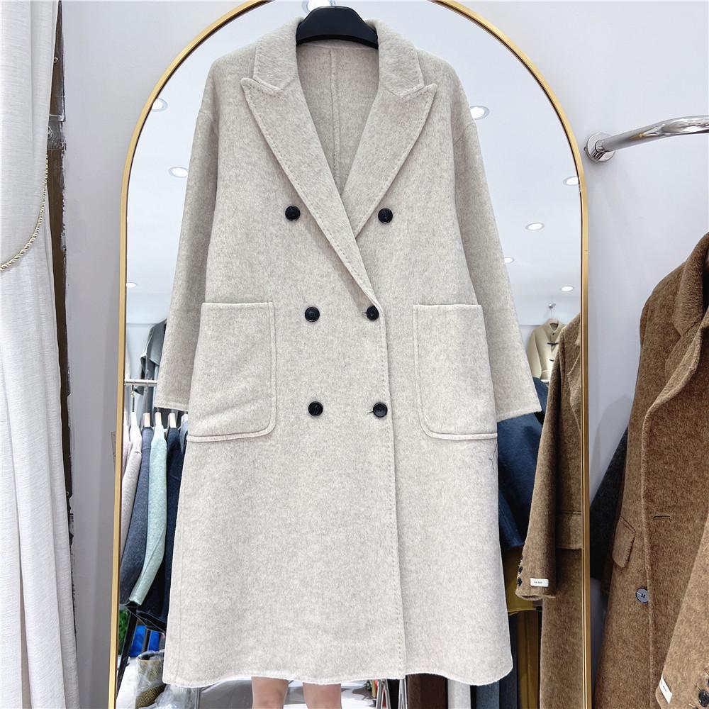 French Style Double-Breasted Reversible Wool Tweed Coat Women's Mid-Length Cashmere Blend Versatile Chic