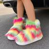 Faux Fur Boots for Women Fuzzy Fluffy Furry Round Toe Suede Winter Comfortable Plush Warm Short Snow Booties Women's Slip On Flat Shoes Mid-Calf Boots