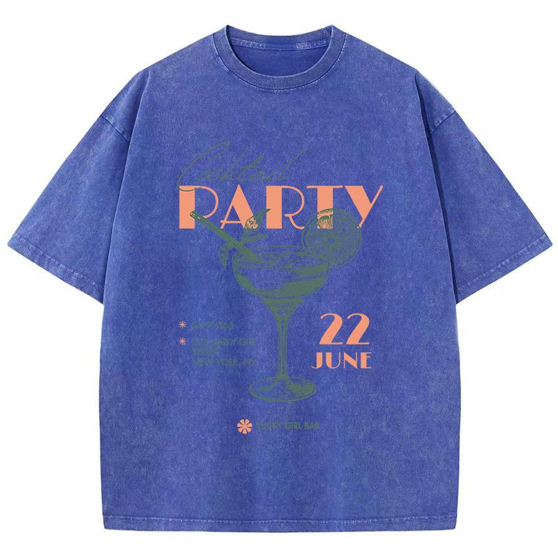 Cocktail Made With Orange Juice Printed Washed TShirt Women Cotton Tops Street Distressed ONeck T Shirt Summer Woman Clothes
