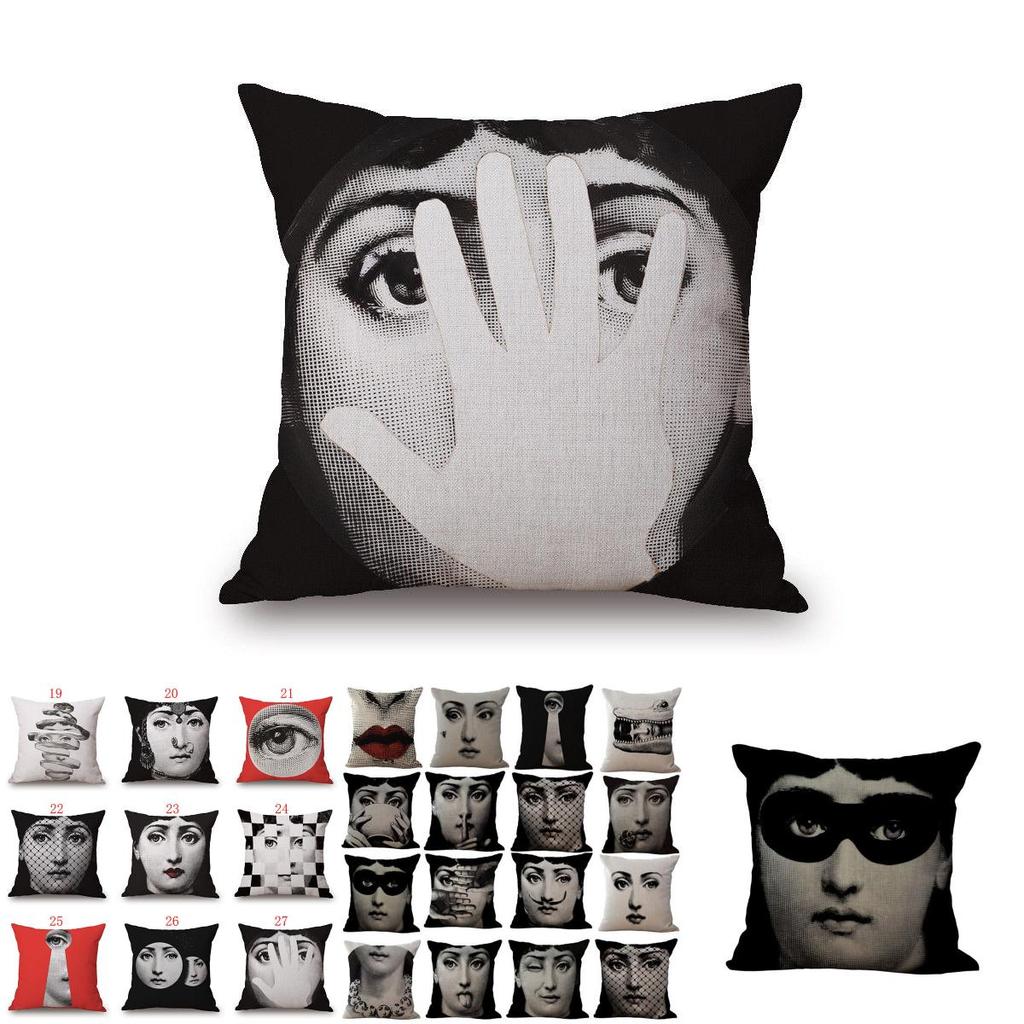 Piero Linen Vintage Fornasetti Face Throw Pillow Case Waist Cushion New Cover