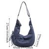 Vintage Trendy Cow Horn Bag Pleated Plaid Lightweight Canvas Bag Zipper Closure Large Capacity Crossbody Bag Leisure