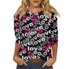 Женская мода, повседневная свободная футболка с принтом на День святого Валентина и круглым вырезом, рукав 3/4, женский топ