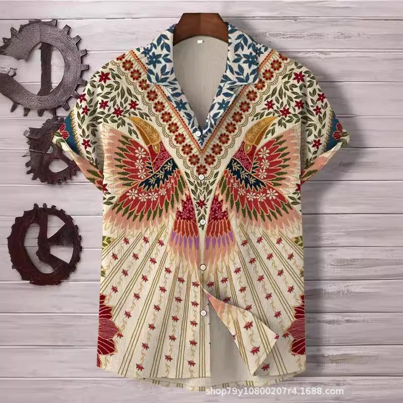 European and American 1D digital printing loose trend short-sleeved lapel cardigan, shirt wholesale