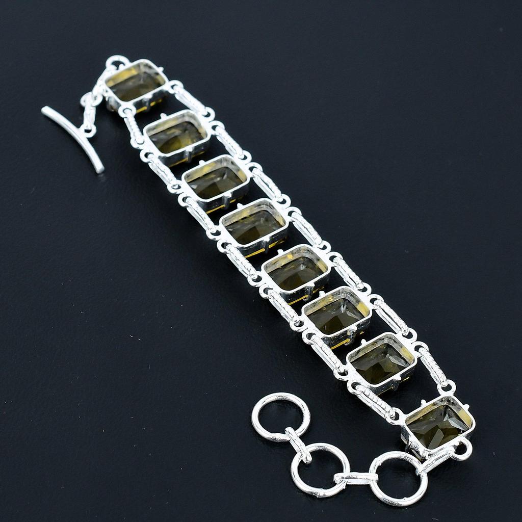 Граненый браслет из дымчатого кварца, ювелирное изделие из стерлингового серебра 925 пробы, браслет с регулируемой цепочкой, драгоценный камень в форме подушки, украшение ручной работы, подарок для нее