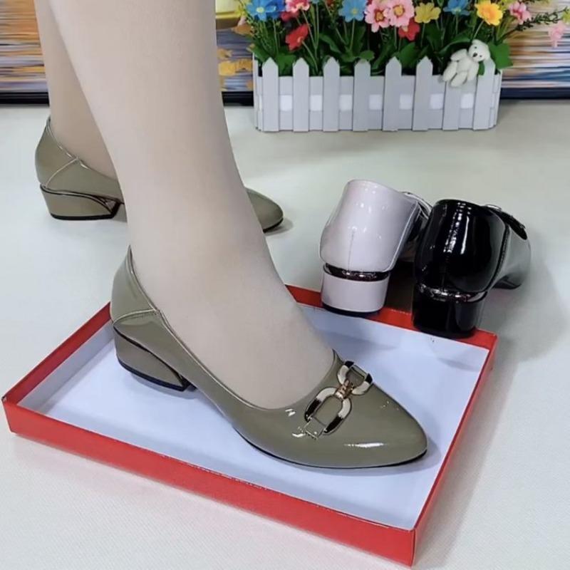 Pointed-toe Single Shoes New Shallow-mouthed Thick-heeled Low-heeled Shoes High-heeled Shoes for Mom