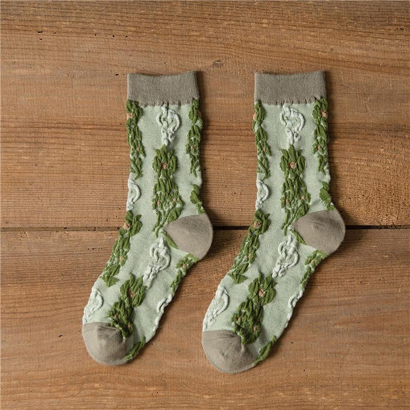 Синие носки с цветочным принтом, винтажные длинные носки, женские японские модные уличные носки в стиле Харадзюку в стиле ретро, ​​милые милые носки для девочек Kawaii