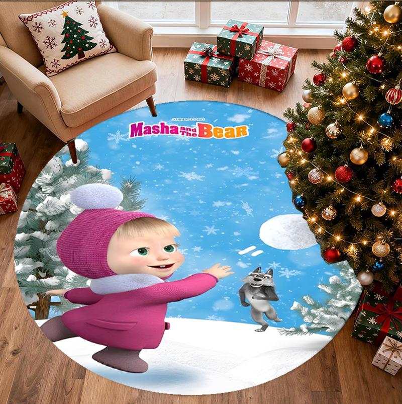 Masha and The Bear Pattern Round Rug, Indoor/Outdoor Mat, for Picnic, Gameroom, Bedroom, Office, Living Room, Home Decor Carpet, Birthday Gift