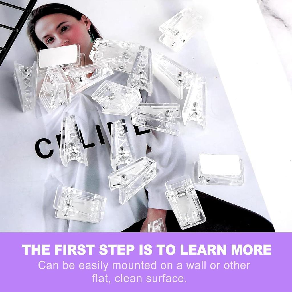 30 Pack Clear Adhesive Wall Clips - Command Strips Hooks, Small Sticker Hooks for Hanging Photos, Posters, Tapestries - Damage Free Wall Hangers