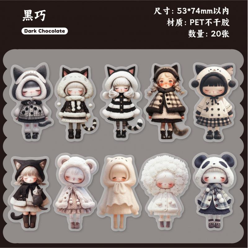 20 Sheets Retro Cartoon Doll Stickers, Gentle Healing Figurine Image, Girly Journal Stationery Collage