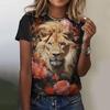 Summer Fashion Round Neck Women's Top 3d Printed With Animal And Flower Patterns T-Shirt Casual Loose Short Sleeve T-Shirt