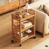 Bamboo Multi-Tier Rolling Storage Cart Living Room Bedroom Study Minimalist Floor Standing Organizer Shelf Unit