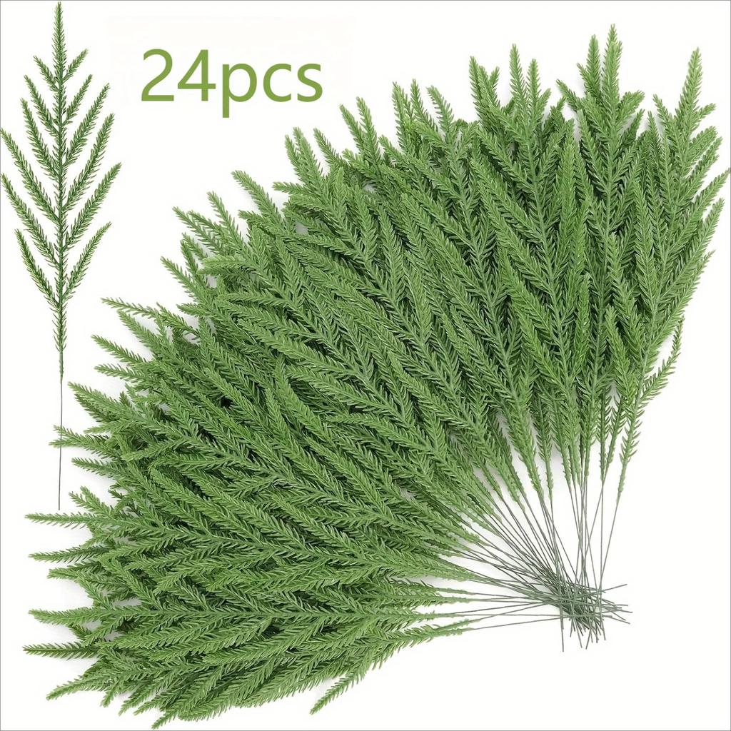 24 шт. Искусственные ветки норфольской сосны - 13,4" Реалистичные искусственные зеленые стебли для изготовления венков своими руками, праздничные украшения
