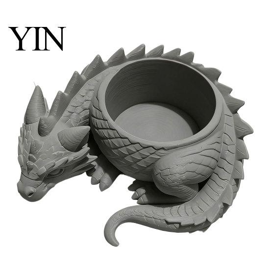 Unique Succulents Container 3D Printed Lying Dragon Flowerpot for Small Green Plants, Decorative One-piece Pot Ornament, Dark Style Figurine