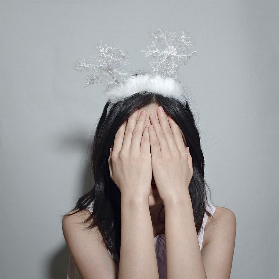 Reversible Sequin Christmas Hat Headband with Cute Plush Snowflake