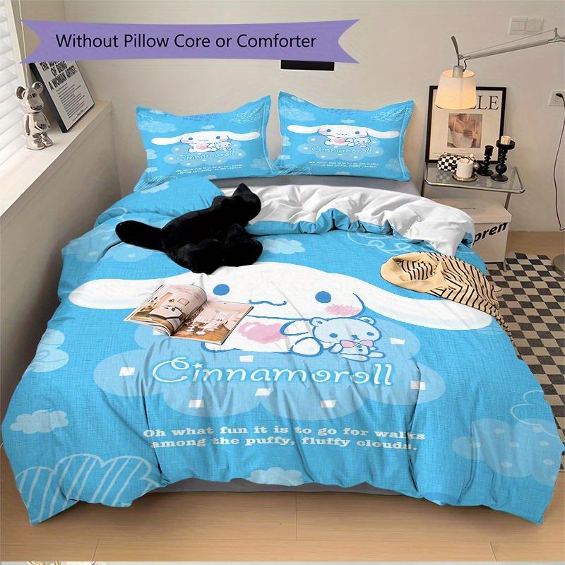 3pcs Blue Cinnamoroll & Bear Ideas Bedding Set - Includes Quilt Cover and Pillowcases, Suitable for All Seasons, Machine Washable - Ideal Gi