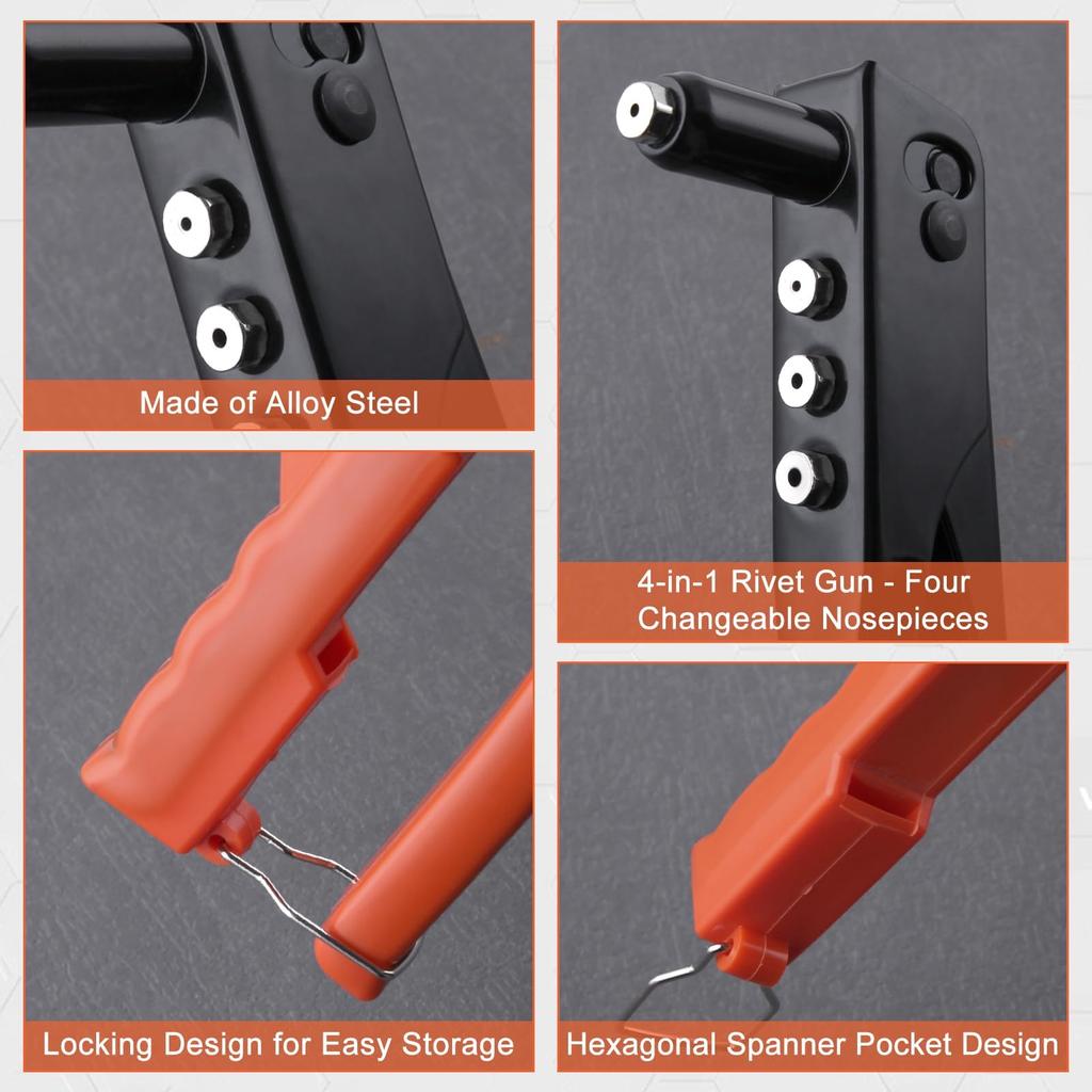 GOLD DEER Ручной заклепочник Ручной заклепочник 100 4 Сменных заклепочник Заклепочная гайка Ручной инструмент для слепой клепки Слепая заклепка Заклепочная гайка Выемка Поп-заклепка для дома