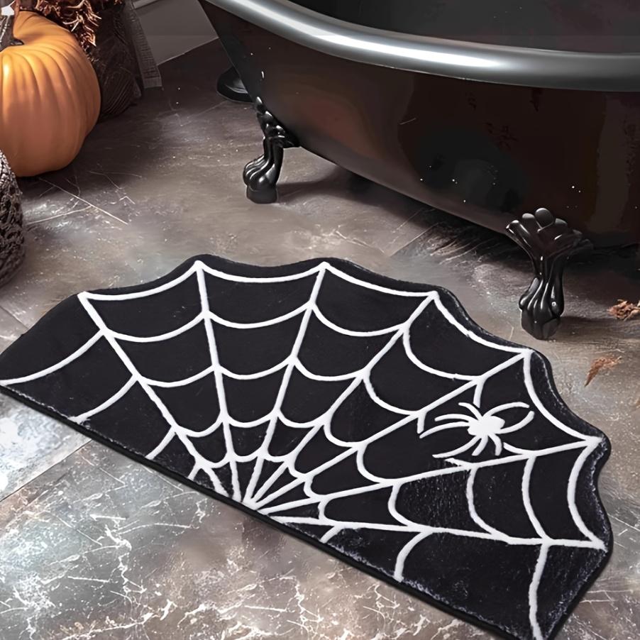 Halloween Spider Web Doormat - Non-Slip, Machine Washable, Polyester Fiber, Gothic Plush Area Rug for Bathroom