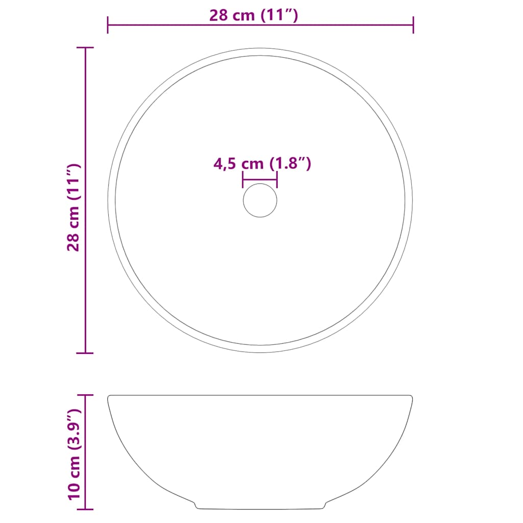 Black Glossy Washbasin Ø28x10 cm Ceramic