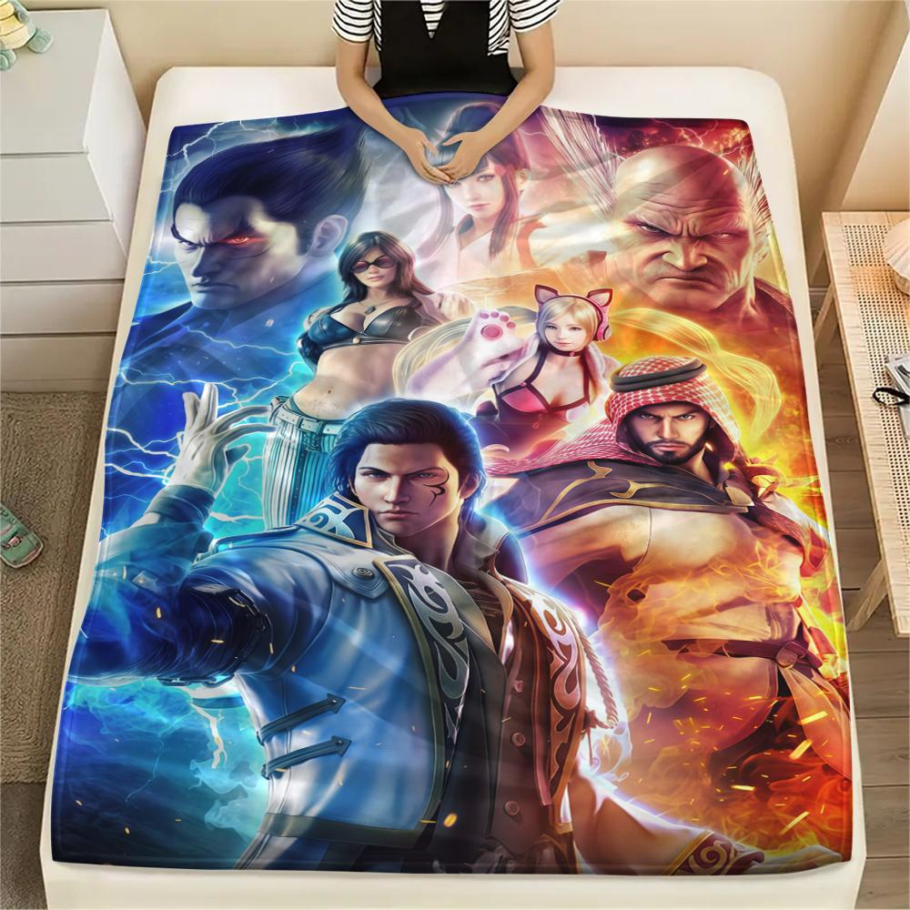 Фланелевое одеяло с принтом Tekken, теплое и уютное для спален, диванов, кроватей, кресел, пикников, путешествий -HE75