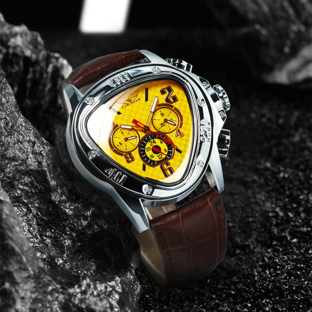 Jaragar Multifunctional Mechanical Watch for Men Calendar Week 24 Hours Display Leather Strap Fashion Sports Automatic Watches