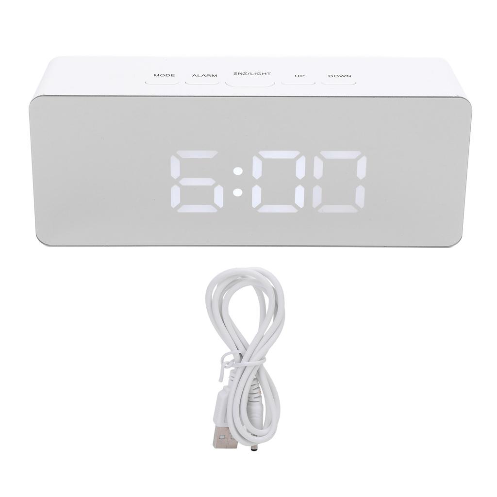 LED Mirror Digital Alarm Desk Clock Large Display 1224 Hour Format Snooze Mode Adjustable
