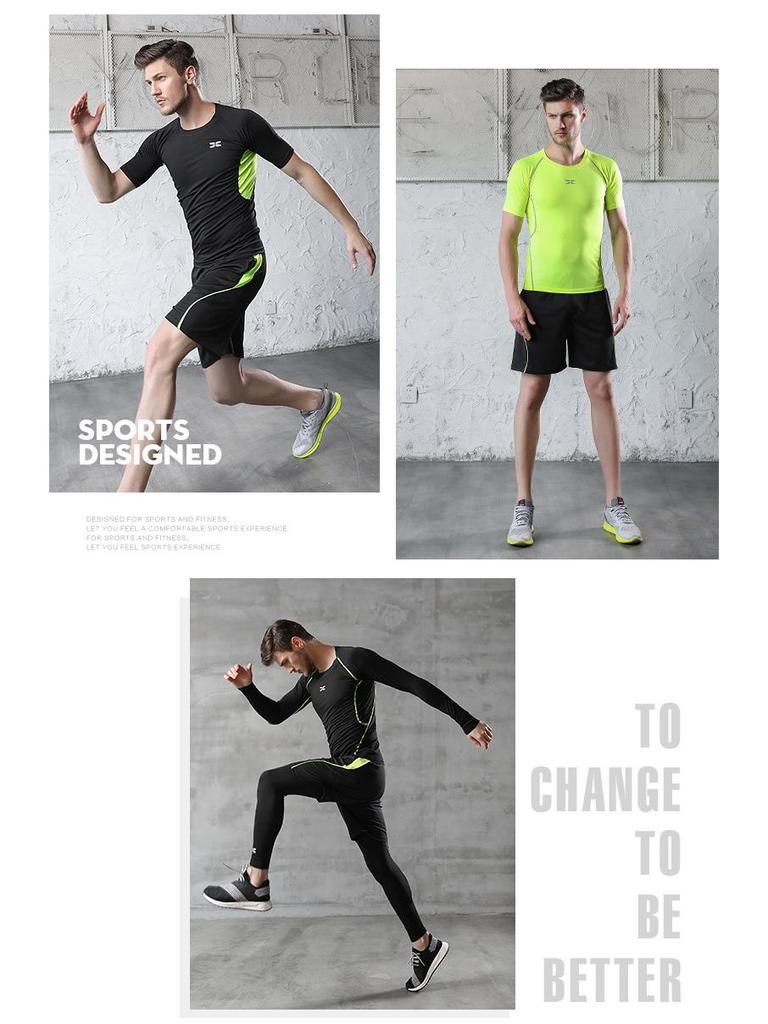 Мужской фитнес-костюм-пятерка черного цвета: Куртка, Короткий рукав, Футболка, Большой размер Спортивный костюм