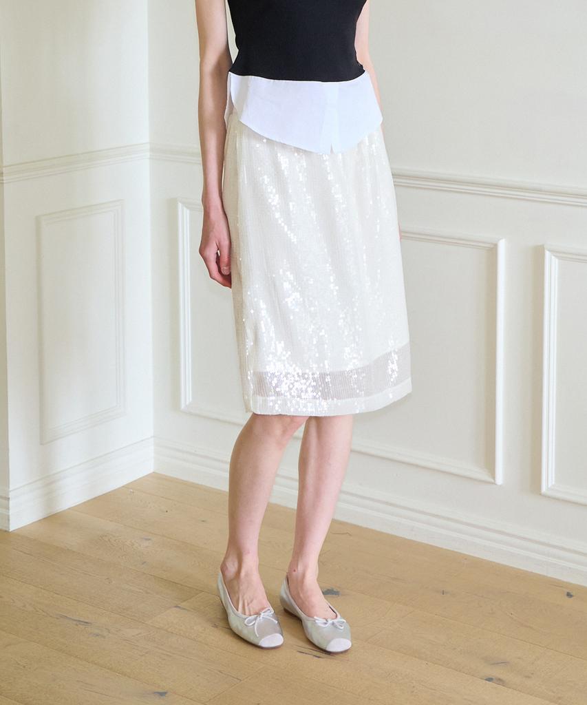 Salon De Yon Spangled Layered Skirt Set_ Ivory