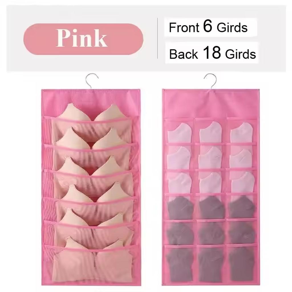 2-sided Hanging Storage Bag Underwear Socks Bras Home Use Wardrobe Hanging Bag Pink  Beige Modern Simple Style