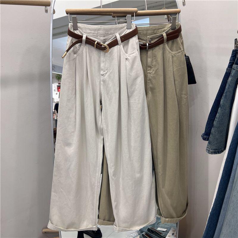 «Женские джинсы-шаровары цвета хаки с высокой талией 2024 года: «Ранний осенний стиль Гонконга для грушевидной фигуры»