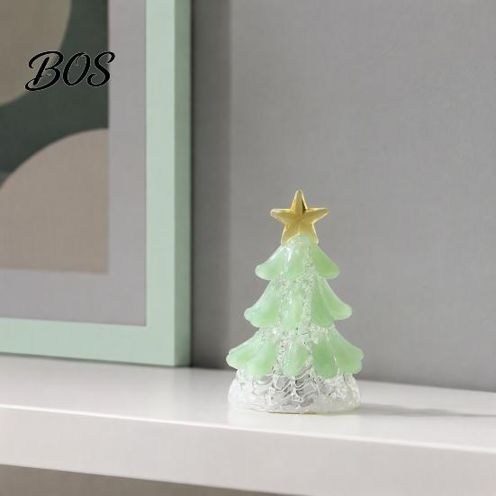 Colorful Glass Table Decorations Handmade Christmas Tree Lighted Figurine, Mini Luminous Xmas Miniature Crystal Ornament Night Light, Art Tabletop