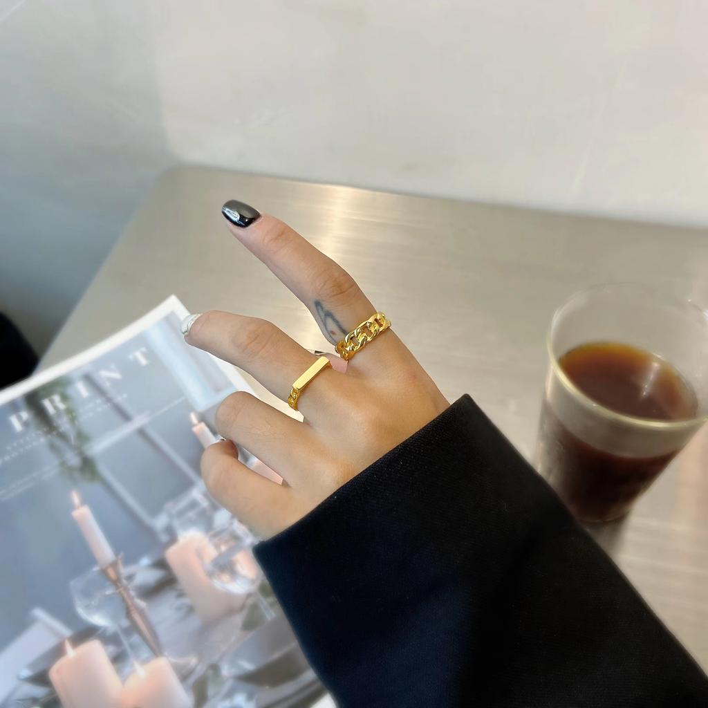 Кольцо-цепочка из стерлингового серебра S925 пробы, квадратное женское, минималистский стиль, 18-каратное золото, квадратное кольцо в стиле хип-хоп, парное кольцо