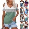 Женская летняя модная повседневная футболка без бретелек с v-образным вырезом и коротким рукавом с принтом, топ