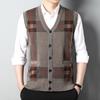 Men's Sweater Vest Autumn and Winter Knitting New Sleeveless Cardigan Business Color Middle-aged True Pocket Men's Coat