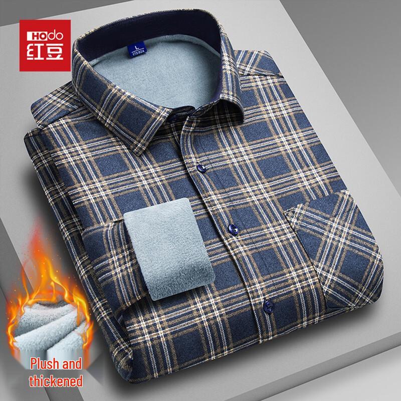 Мужская теплая клетчатая рубашка с длинным рукавом Hodo